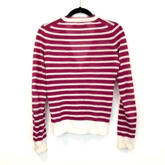 C Wonder Size XS Pink White Stripe V-Neck Knit Cardigan Sweater Chiffon Trim - Picture 5 of 7